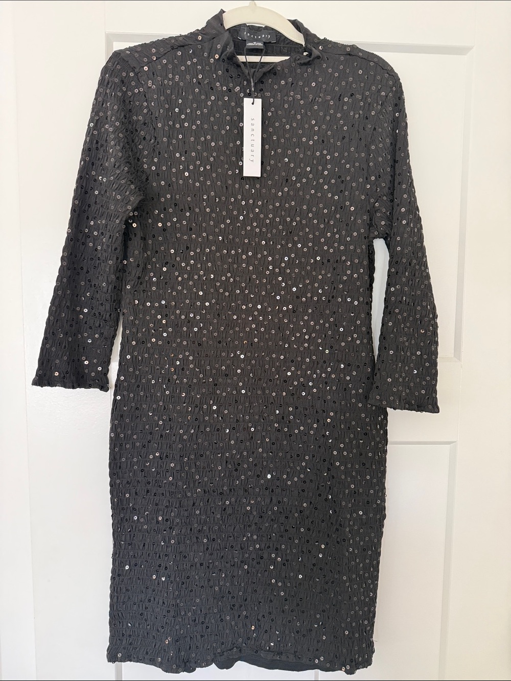 Sanctuary Black Sequin-Embellished Long Sleeve Dress